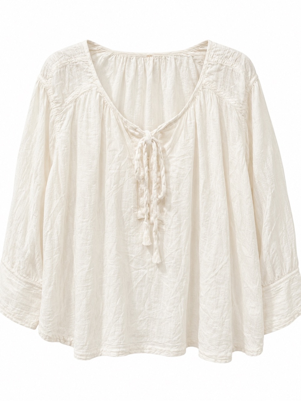 We The Free Cream Tie-Front Peasant Tunic